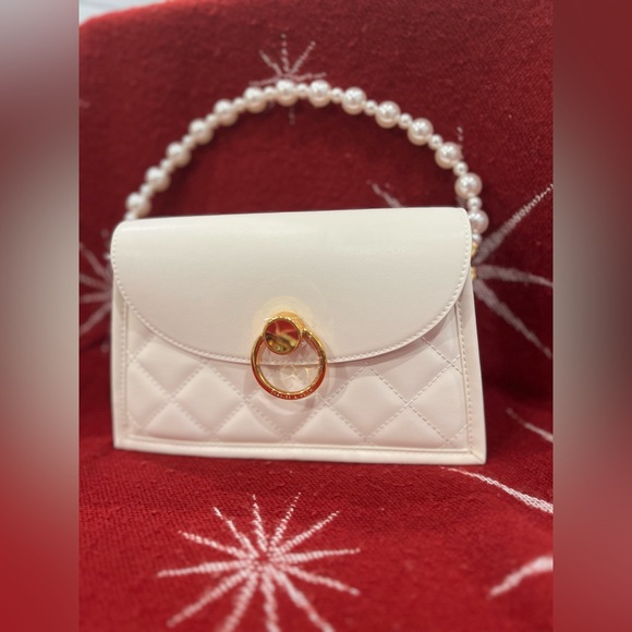 Charles & Keith Roza Beaded Handle Scarf Bag in Cream NWT - Picture 6 of 16